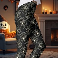 Black Spider Web Pattern Halloween Leggings Black Gothic Leggings For Night Out, Black Bottoms For Halloween Costume, Gothic Stretch Halloween Leggings, Spider Web Pattern, Web Pattern, Halloween Events, Web Patterns, Halloween Leggings, Pattern Leggings