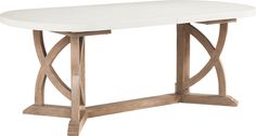 a white table sitting on top of a wooden frame with an x design around it