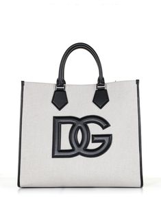 40% Cotton 35% Lino 05% Viscose 20% Calf | Dolce & Gabbana Men's Canvas Shopping Bag in Ivory/Black | SS23 Beige Top Handle Bags With Logo, Designer Canvas Shopping Bag With Handles, Designer Bags With Logo For Daily Use, Beige Double Handle Bag With Logo, Designer Shopping Bags With Logo, Luxury Beige Bags With Logo, Luxury Beige Bag With Logo, Designer Tote Bag With Logo, Designer Shoulder Bag With Logo For Shopping