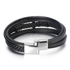 Material: Leather Fashion Element: Cross Style: Europe and America Magnetic Bracelets, Genuine Leather Bracelet, Mens Crosses, Braided Rope, Mens Leather Bracelet, Magnetic Bracelet, Watch Necklace, Multi Layering, Leather Fashion