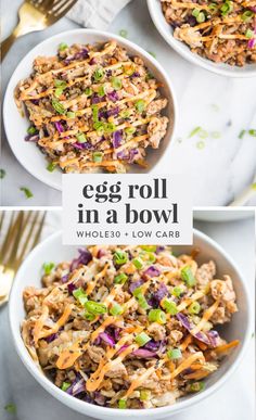 egg roll in a bowl with shredded carrots and green onions