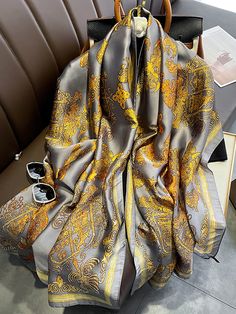 Printed Sun Protection Shawl & Scarf GRAY-One_size Beach Hijab, Beach Scarf, Long Silk Scarf, Spring Summer Autumn Winter, Chic Scarves, Branded Scarves, Polyester Scarf, Scarf Material, Beach Wrap