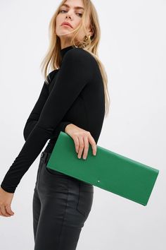 Long Skinny Clutch Black Bag - Belle Leather Clutch | Marcella Black Clutch Bags, Embellished Clutch, Clutch Black, Sweatshirt Fabric, Leather Clutch Bags, The A Team, Velvet Tops, Spring Green, Black Bag