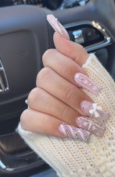 Quinceanera Nails, Winter Nails Acrylic, Girly Acrylic Nails, Waste Of Time, Acrylic Nails Coffin Pink, Soft Nails, Long Square Acrylic Nails, Unique Acrylic Nails, Bling Acrylic Nails