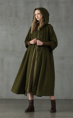 Red Apron, Hooded Wool Coat, Cashmere Cape, Cozy Coats, Wedding Cape, Green Retro, Linen Fashion, Coat Winter, Comfort Wear