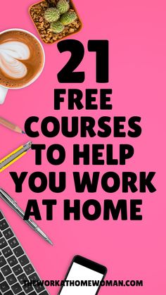 pink background with keyboard, coffee, phone, and cactus. Courses In College List, Free Classes Online Education, Free Online Certification Courses, Free Online Classes With Certificate, Free Courses With Certificates, Free Courses Online With Certificate, Free Certificate Courses