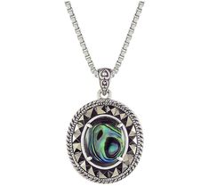 Give your look the perfect amount of sparkle and shine with this abalone and marcasite pendant and chain. From Suspicion® Marcasite Jewelry. Marcasite Jewelry, Oval Pendant, Sparkle And Shine, Jewelry Necklaces, Pen, Sparkle, Chain, Pendant, Silver