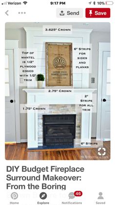 an image of a living room with fireplace and white painted wood paneling on the walls