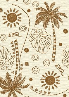 a white and brown wallpaper with palm trees