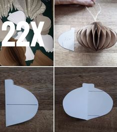 four pictures showing how to make origami paper ornaments with the number 22 on them