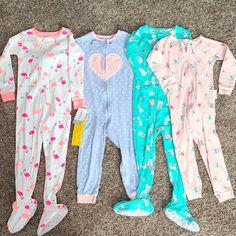 4 Pajamas Onsies. Brand New With Tags Girls Pajamas, Kids Pajamas, Pajama Set, Pink And Green, Kids Shop, Pajamas, Brand New, Pink