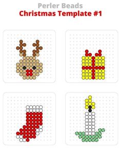 four cross stitch christmas themed items with the words perler beads on them and an image of