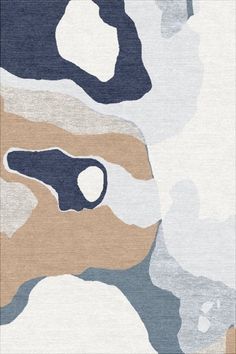 an abstract rug with blue, beige and white colors