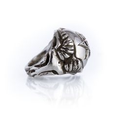 This baddass all-silver version of original Devil Heart Ring will only be available for the duration of the sale. Sale ends April 29th. Collectible Silver Skull Ring With Oxidized Finish, Collectible Gothic Rings With Polished Finish, Silver Oxidized Skull Ring, Silver Symbolic Skull Ring, Gothic Silver Ring With Polished Finish, Symbolic Silver Skull Ring, Silver Gothic Rings With Polished Finish, Symbolic Hand Cast Silver Engraved Ring, Brutalist Silver Engraved Rings