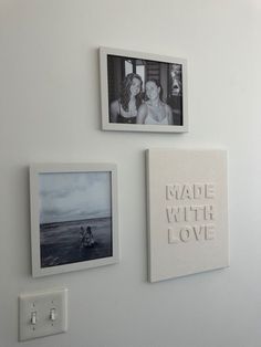 three framed photos hang on the wall next to each other