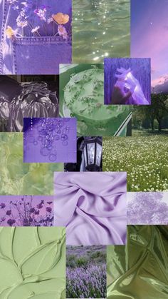 a collage of images with flowers and lavenders