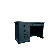 a black desk with two drawers and one drawer on the top, against a white background