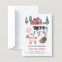 a card with farm animals on it