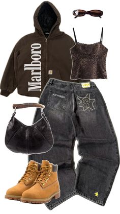 Clothes Baggy Jeans, Timberland Outfit, Clothes Baggy, Y2k Leopard Print, Timberland Boots Outfit, Winter Boots Outfits, Jeans Outfit Winter, Fall Winter Trends, Warm Clothes