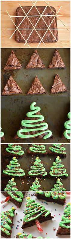 there are many different types of christmas cookies on the table and one is decorated with green icing