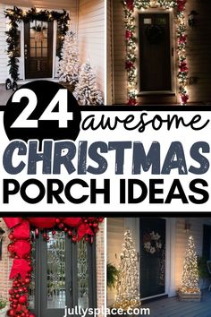 christmas porch decor, christmas porch ideas, christmas front porch ideas, christmas front porch decorations, christmas porch, christmas decor ideas Outdoor Porch Christmas Tree Ideas, Christmas Porch Modern, Full Size Christmas Tree On Front Porch, Christmas Front Decor Ideas, Porch Decorating Christmas Ideas, Small Porch Holiday Decor, Front Door Decor Christmas Holidays, Elegant Front Porch Christmas Decor, Elegant Exterior Christmas Decorations