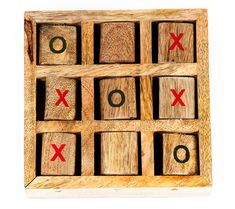 an old wooden tic - tac - toe game with xo and o on it