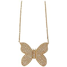 An Elegant Butterfly accented with brilliant diamonds!!! 18kt Yellow Gold Butterfly Necklace with White Pave Diamonds weighing approximately 1.25cts. The necklace measures 1" x 3/4" This pendant necklace can also be created with another color pave stones and/or color of gold. Please contact me with any inquiries you may have . Best, Christina Addison Fine Jewelry Gold Butterfly Necklace, Butterfly Necklace Gold, Color Stones, Pave Pendant, Gold Butterfly, Yellow Gold Pendants, Butterfly Necklace, Diamond Pendant Necklace, Brilliant Diamond