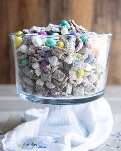 a glass bowl filled with lots of candy