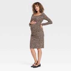 Add ferocious style to your pregnancy wardrobe with this Long-Sleeve Mini Knit Maternity Bodycon Dress from Isabel Maternity by Ingrid & Isabel™. Fashioned in a mini length with a bodycon silhouette and square neck, this long-sleeve bodycon dress boasts a leopard pattern for on-trend flair. It's crafted from lightweight knit fabric with added stretch to keep you moving through your day in absolute comfort, and you can pair it with your choice of shoes and accessories to complete the look. Fall Maternity Wear Dress Bump Friendly, Maternity Wear Bump Friendly Dress For Fall, Fall Maternity Wear Dress, Fitted Maternity Dress For Fall, Fall Maternity Dress With Long Sleeves, Casual Long Sleeve Maternity Dress For Fall, Fall Long Sleeve Maternity Dress, Stretch Maternity Dresses For Fall, Fitted Long-sleeve Maternity Dress For Fall