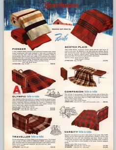 an advertisement for blankets and throws from the 1950's