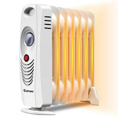 an electric heater is shown with the light shining on it's back side