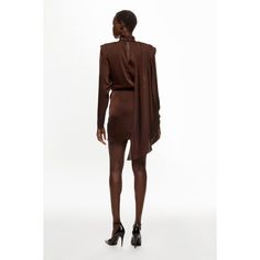 Brown (100% Polyester). Cocktail Dresses. Turtleneck. Long Sleeve. Back Zipper Closure. Shoulder to Hemline Length: 36". Imported. Brown Silk Dresses For Fall, Brown Silk Dress For Fall, Chic Silk Mini Dress For Fall, Silk Mini Dress For Night Out In Fall, Chic Brown Silk Mini Dress, Brown Long Sleeve Mini Dress For Evening, Formal Fall Sheath Mini Dress, Sheath Mini Dress For Fall Evening, Evening Sheath Mini Dress For Fall