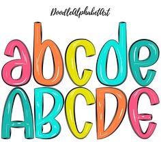 the letters are painted in different colors to spell out abc and oc alphabets