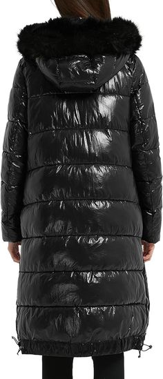 Stay warm and stylish this winter with this Winter Warmth Black Faux Fur Metallic Hooded Puffer Long Mid Length Coat. Constructed with high-quality faux fur and high-efficiency insulation, this coat is designed to keep you warm while looking chic. It features a removable hood, metallic accents, and a mid-length build for an elegant look. Two side pockets with sturdy zippers. Very comfortable to wear. Slim fit can easily show a charming and elegant figure, will make you more stylish and beautiful. Windproof: The surface of the fabric is smooth and soft, wind resistant, good quality, well-made and can maintain body temperature outdoors. Warm: The padded clothes provides lasting warmth against coldness, great for cool spring fall and cold winter weather. Oversize removable hood and faux fur c Mid Length Coat, Winter Knit Hats, Loose Fitting Tops, White Ducks, Black Faux Fur, Winter Weather, Leather Collar, Faux Fur Collar, Winter Knits