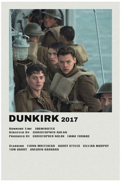 the movie poster for dunikik is shown in front of some men on a boat