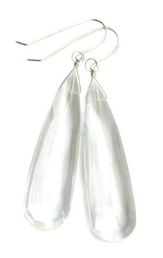 "Crystal Clear Natural Quartz - great large \"go with anything\" earrings. Large faceted cut in a long teardrop. High quality french earwires - either 14k solid gold or 14k gold filled or sterling silver available. Gemstone size is 13x40 mm, over 35 carats. The mannequin shows the relative size and how they will hang. Earrings hang 2.3 inches. Please check out my store for more gemstone earrings, bracelets and necklaces." Earrings Long, Silver Crystal, Quartz Earrings, Teardrop Earrings, Long Earrings, Clear Quartz, Gemstone Earrings, Crystal Clear, Jewelry Earrings Dangle