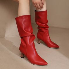 Category:Boots; Upper Materials:Faux Leather; Season:Fall,Winter; Heel Type:Kitten Heel; Gender:Women's; Type:Mid Calf Boots; Style:Basic,Casual,Comfort; Heel Height(inch):1-2; Outsole Materials:Rubber; Occasion:Daily,Club; Pattern:Solid Color; Listing Date:08/08/2023; 2024 Trends:Combat Boots,Slouchy Boots,Heel Boots; Foot Length:; Foot Width: Red Wide Calf Heeled Boots With Pointed Toe, Red High Heel Mid-calf Boots For Fall, Fall Red High Heel Mid-calf Boots, Fitted Red Mid-calf Boots With High Heel, Fall Heel, Fitted Red High Heel Mid-calf Boots, Winter Outfits 2024, Fall And Winter Outfits, Boots Heel