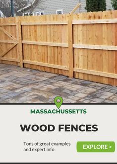 a wooden fence is shown with the words wood fences and expert info on top of it