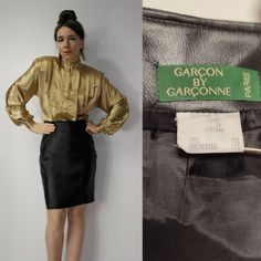 Vintage black FAQUX leather skirt.  Brand: Garcon by Garconne (made in France) Size on the label: 38 Measurements, flat: Waist: 34 cm x2 (13.38'' x2)  Hips: 46 cm x2 (18.11'' x2) Overall length: 51 cm (20.07'') Model in the photos is size 8UK/4US; 164 cm/5'5''  Material:  Condition:  good vintage condition (smell (parfume'y like), few marks, lining is broken ) Please mind, that according to camera setting your monitor type the color might be slightly different.  Please read the description.  For Pvc Skirt, Black Pencil Skirt, Camera Settings, Faux Leather Skirt, Black Faux Leather, Vintage Black, Leather Skirt, Pencil Skirt, Womens Skirt