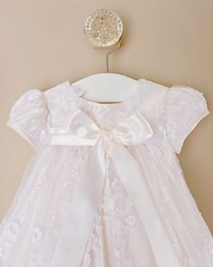 Kate Christening Gown Cream Wedding Dress With Bow, Wedding Dress With Satin Bow And Fitted Bodice, Cream Gown With Lace Bodice And Tulle, Cream Gown With Lace Bodice And Tulle Material, Fitted Bodice Wedding Dress With Satin Bow, Fitted Tulle Baptism Dress With Bow, Elegant Cream Organza Gown, Elegant Baptism Dress With Satin Bow, Elegant Baptism Dress With Lace Trim And Organza