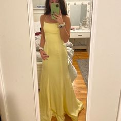 Light Yellow Beautiful Prom Dress! Size 0, Never Worn Due To Covid. This Dress Fits Me Well And I Am 5’2 And 115 Pounds. The Back Has Cross Cross Detailing. Pastel Yellow Prom Dress, Yellow Prom Dress, Beautiful Prom Dress, Yellow Prom, 115 Pounds, Prom Dress Color, Prom Inspo, Prom Dresses Yellow, Prom Dress Inspiration