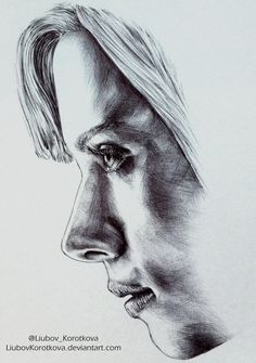 a pencil drawing of a man's face with his hair pulled back and eyes closed