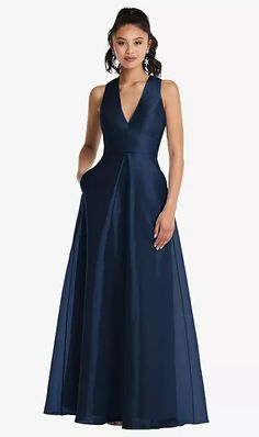 Plunging Neckline Pleated Skirt Maxi Bridesmaid Dress With Pockets In Midnight Navy | The Dessy Group Bridesmaid Dresses For Inverted Triangle, Formal Dresses With Pockets, Sleeveless Organza Maxi Dress For Formal Events, Sleeveless Organza Maxi Dress For Formal Occasions, Formal Sleeveless Organza Maxi Dress, Elegant V-neck Maxi Dress With Pockets, Party Dress With Pockets And V-neck, Party Maxi Dress With Pockets, Elegant Sleeveless Maxi Dress With Pockets