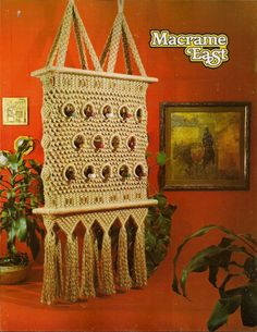 an advertisement for macrame egg with pictures on the wall