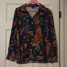 Ovs Italian Size 48 Beautiful Blouse Vibrant And Colorful Tell Me How Many People Own This Blouse In The United States Is A Unique Piece For A Unique Woman With The European Prestige. Blue Long Sleeve Blouse With Vibrant Print, Blue Blouse With Vibrant Print For Fall, Multicolor Long Sleeve Blouse With Paisley Print, Chic Blue Blouse With Vibrant Print, Pleated Sleeves Blouse, Flowy Black Dress, Versace Print, Coral Blouse, White Long Sleeves