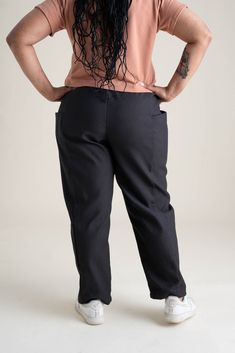 The Cinema Pants offer ample side pockets and elastic to secure the waist. Designed to flatter and fit everybody - a great unisex style. 100% Organic Cotton Canvas with a soft hand-feel. Black Comfort Stretch Straight Leg Pants, Black Wide Leg Pants With Pockets And Straight Hem, Comfort Stretch Trousers With Elastic Waistband, Stretch Solid Color Dress Pants With Pockets, Black Comfort Stretch Straight Pants, Black Comfort Stretch Pants With Pockets, Comfort Stretch Solid Trousers, Relaxed Fit Straight Leg Cargo Pants With Elastic Waistband, Black Comfort Stretch Sweatpants With Pockets