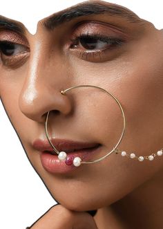 White Hoop Nose Rings For Wedding, Pink Pearl Ring For Wedding, Pink Pearl Charm Jewelry For Wedding, Elegant Wedding Nose Rings, Pink Pearl Chain Jewelry For Wedding, Wedding Rings With Pearl Chain, Round Pearl Embellished Jewelry For Wedding, Wedding Pearl Ring With Pearl Charm, Wedding Pearl Chain Earrings