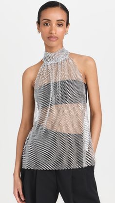 Philosophy di Lorenzo Serafini Rhinestones Net Halter Top | Shopbop Fitted Sequin Mesh Top For Summer, Stretch Halter Top For Spring Evenings, Sleeveless Mesh Top For Summer Evenings, Sleeveless Stretch Tops With Rhinestones, Glamorous Halter Neck Tank Top For Evening, Sleeveless Mesh Top For Evening, Embellished Mesh Top For Summer Evenings, Glamorous Halter Neck Evening Tank Top, Summer Embellished Mesh Top For Evening