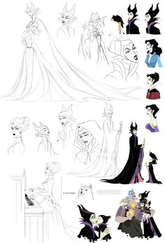 disney princesses and their costumes from the animated movie sleeping beauty, which was drawn in pencil