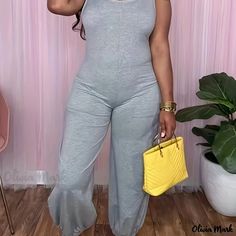 Olivia Mark - Plus Size Casual Jumpsuit, Women's Plus Solid Round Neck Medium Stretch Tank Jumpsuit Stretch Solid Color Jumpsuits And Rompers For Leisure, Casual Sleeveless Bodysuit, Casual Fitted Plain Jumpsuits And Rompers, Casual Fitted Gray Jumpsuits And Rompers, Fitted Casual Plain Jumpsuits And Rompers, Casual Gray Sleeveless Bodysuit, Tank Jumpsuit, Jumpsuit Casual, Casual Jumpsuit